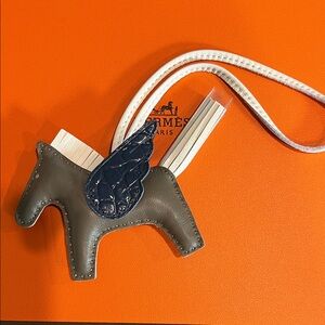 Genuine sheepskin leather H Pegasus Horse Bag Charm - Gray and Navy